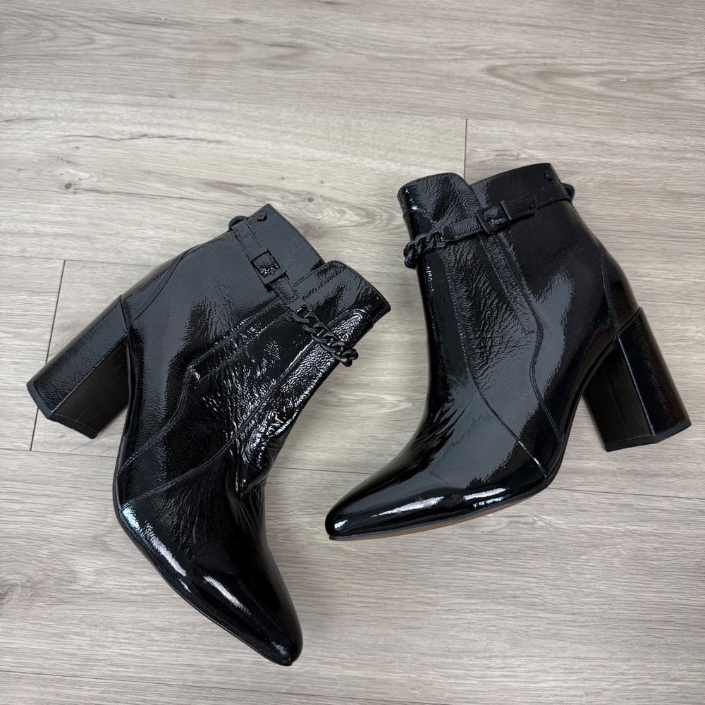 NWOB FRANKIE4 Black Patent Leather Maisie Heeled Ankle Boots - Picture 2 of 12